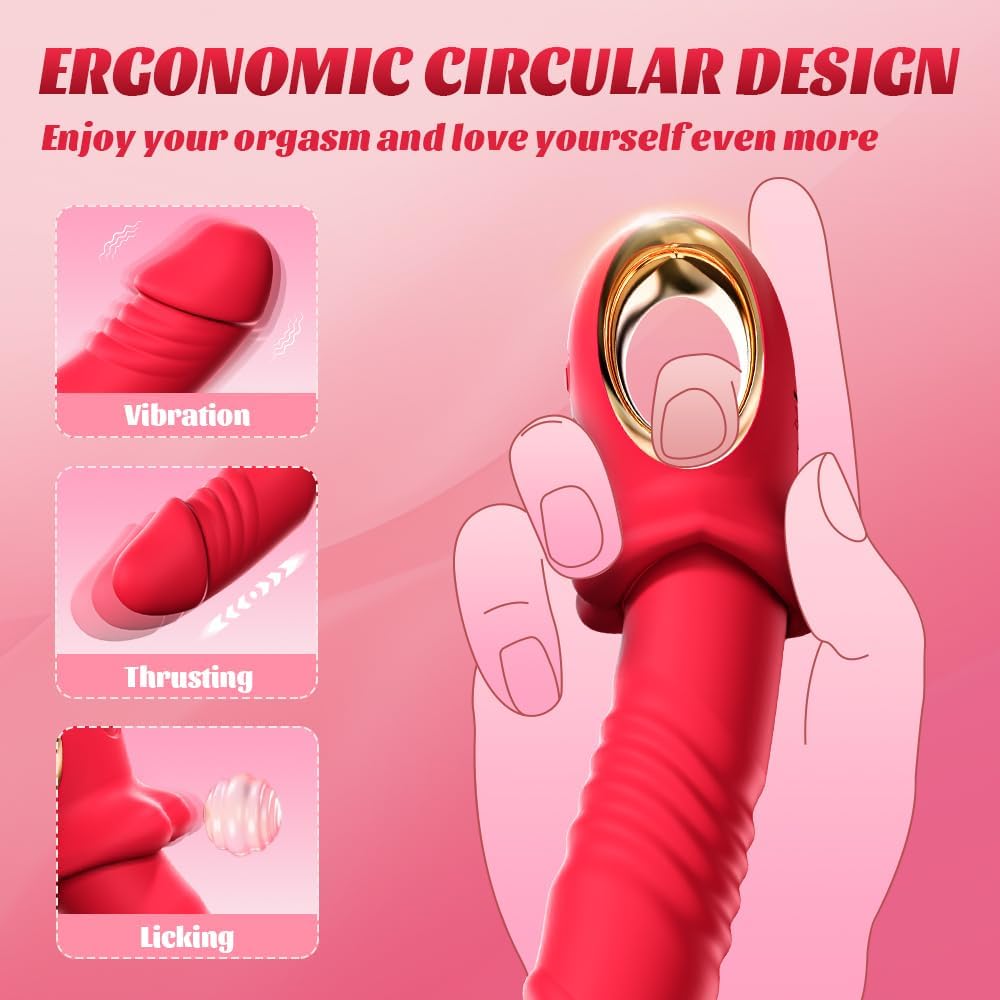 Thrusting Dildo Vibrator Women Sex Toys - G Spot Vibrator with 10 Thrusting & 10 Vibration Modes Clitoral Anal Stimulator, Rose Adult Sex Toys for Couples