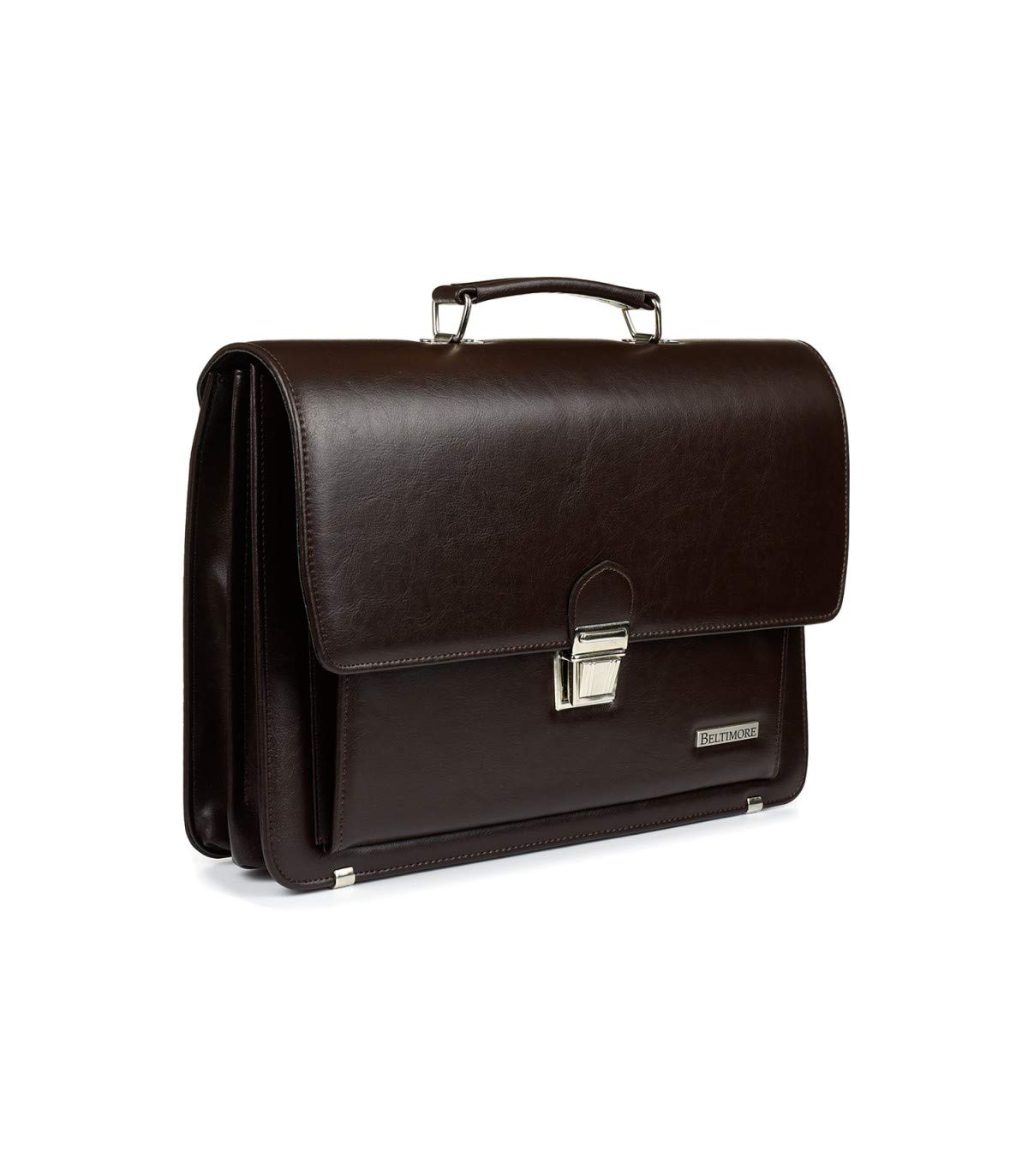 Maletín Cuero, 40 x 30 x 14 cm An., Forrado, para portátiles de hasta 15,6 ", Tablet de hasta 10", Bandolera Ajustable y Desmontable, 1 asa, Cerradura con Llave,