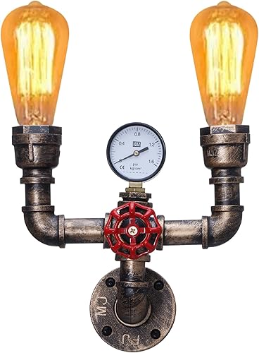XEYOU Lámpara de pared retro, estilo vintage industrial steampunk, 2 luces, estilo tubería de agua de metal, lámpara de montaje en pared, lámpara