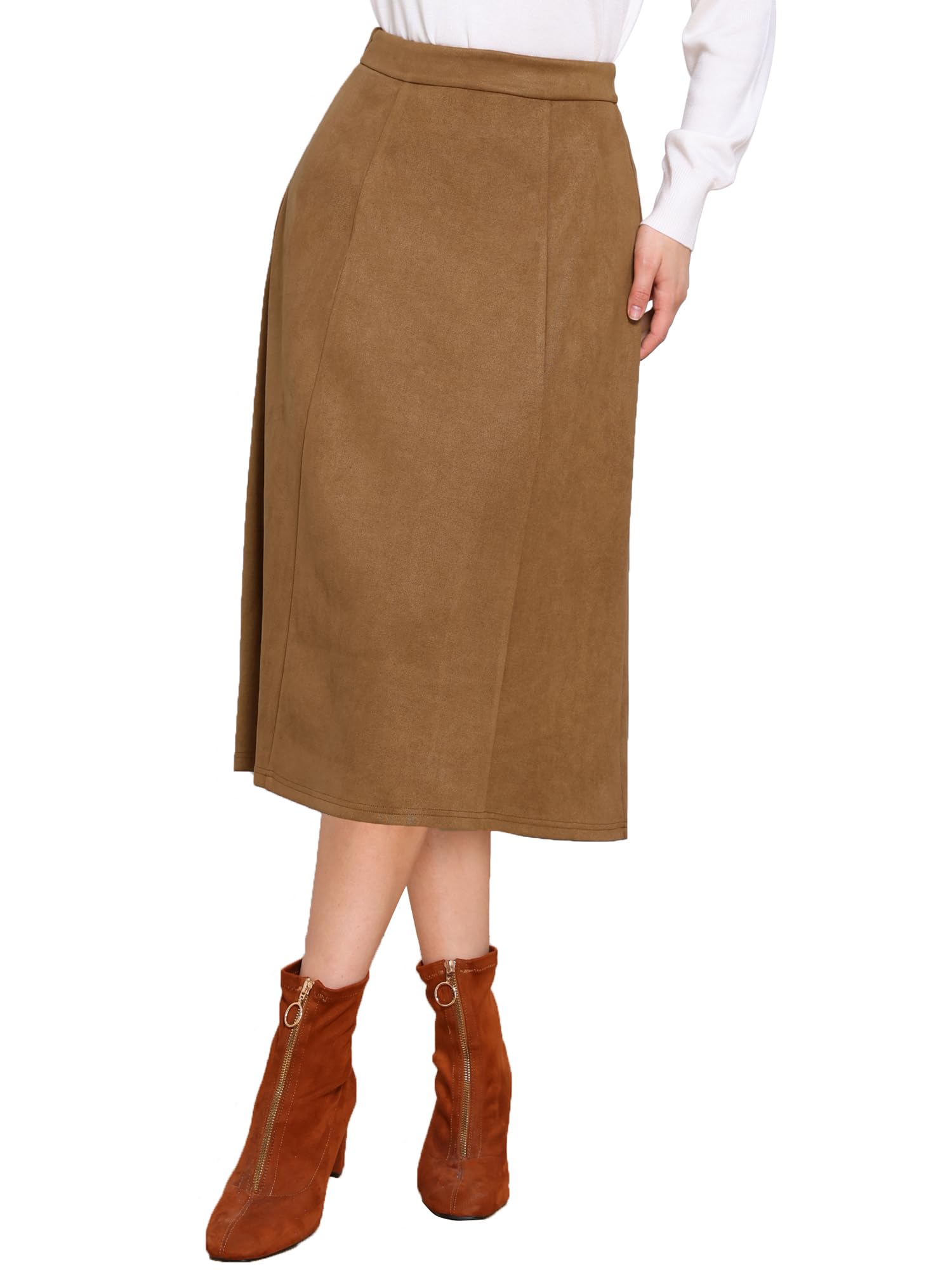 Allegra K Gonne midi in pelle scamosciata per donna da lavoro casual autunno inverno gonna a linea alla moda