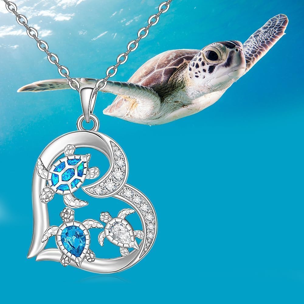 Turtle Necklace for Women 925 Sterling Silver Opal Sea Turtle Pendant Necklace Heart Ocean Necklace Gifts for Beach Lovers, Mother's Day, and Ocean-Themed Events - Image 5