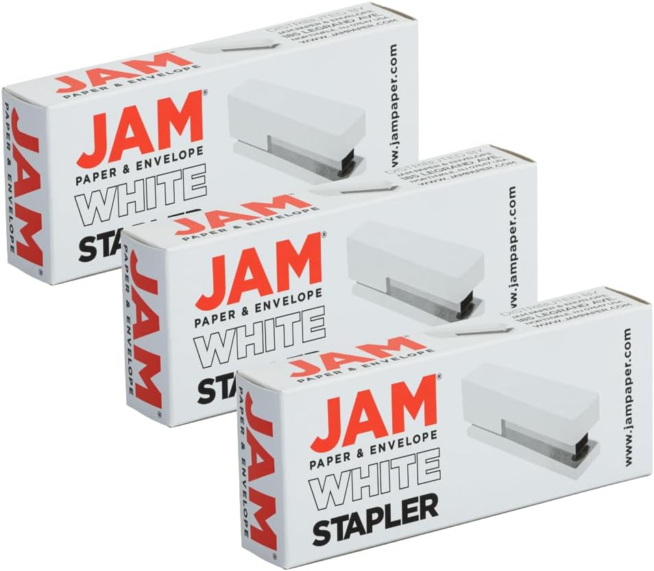 JAM PAPER Modern Desk Stapler - White - 3/Pack