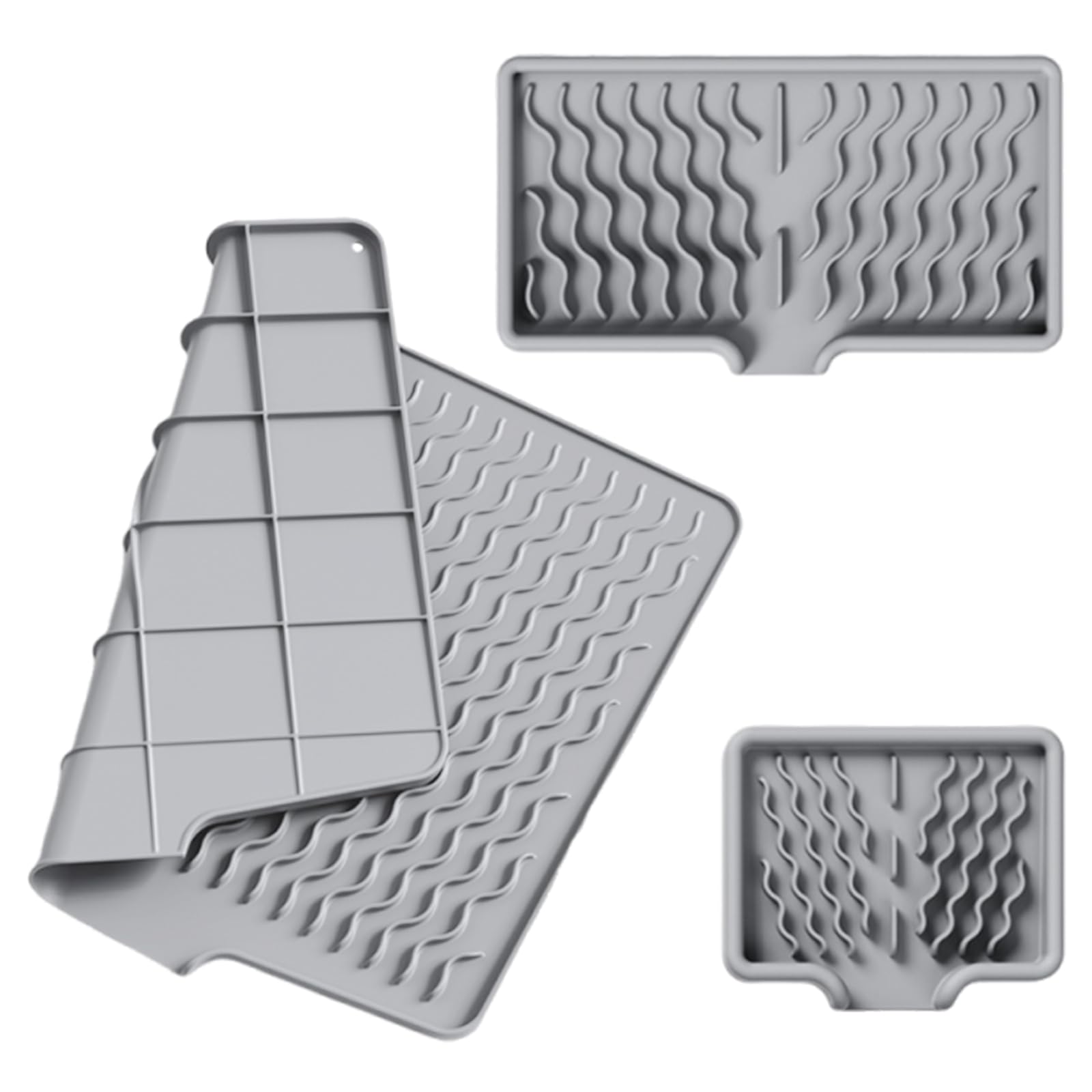 FACAILUO Nonslip Silicone Sink Tray with Sloped Drainage Design for Fast Drying Dishes Kitchen Counter Protector