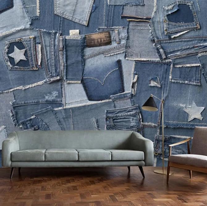Papier peint denim rétro européen pour déco murale 3D de café et bar 250x175cm
