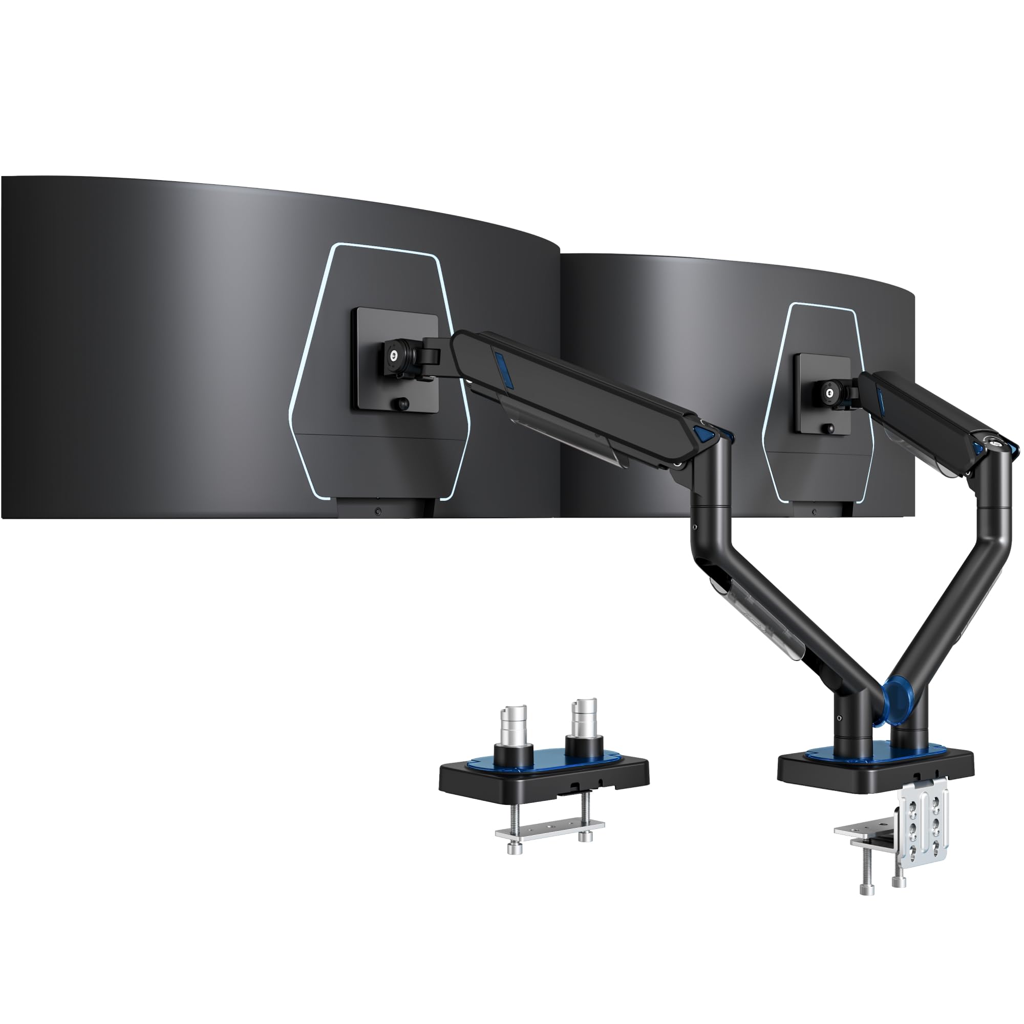 ARES WING Braccio Monitor Doppio per Schermi 17-45 pollici, Nero | Braccio per monitor con molla a gas, supporto regolabile per schermi fino a 20 kg/braccio, attacco VESA 75/100 mm