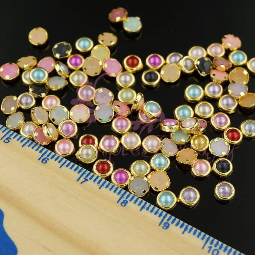 1000pcs/lot 4MM Gold Plated Circle Rimmed Round Faux Pearl Beads Flatback Rhinestones 3D Crafts Nail Art Jewelry DIY Accessories