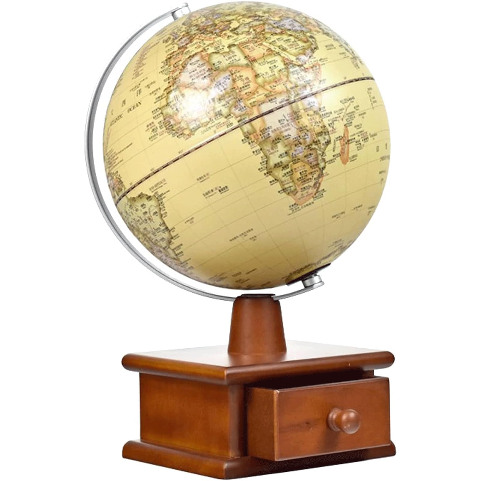 WLGDBXF Globes 3D Raised Relief Globe, World Globe with Wooden Stand and Storage Drawer, AR Earth Globe Built in LED Touch Night Light Vintage