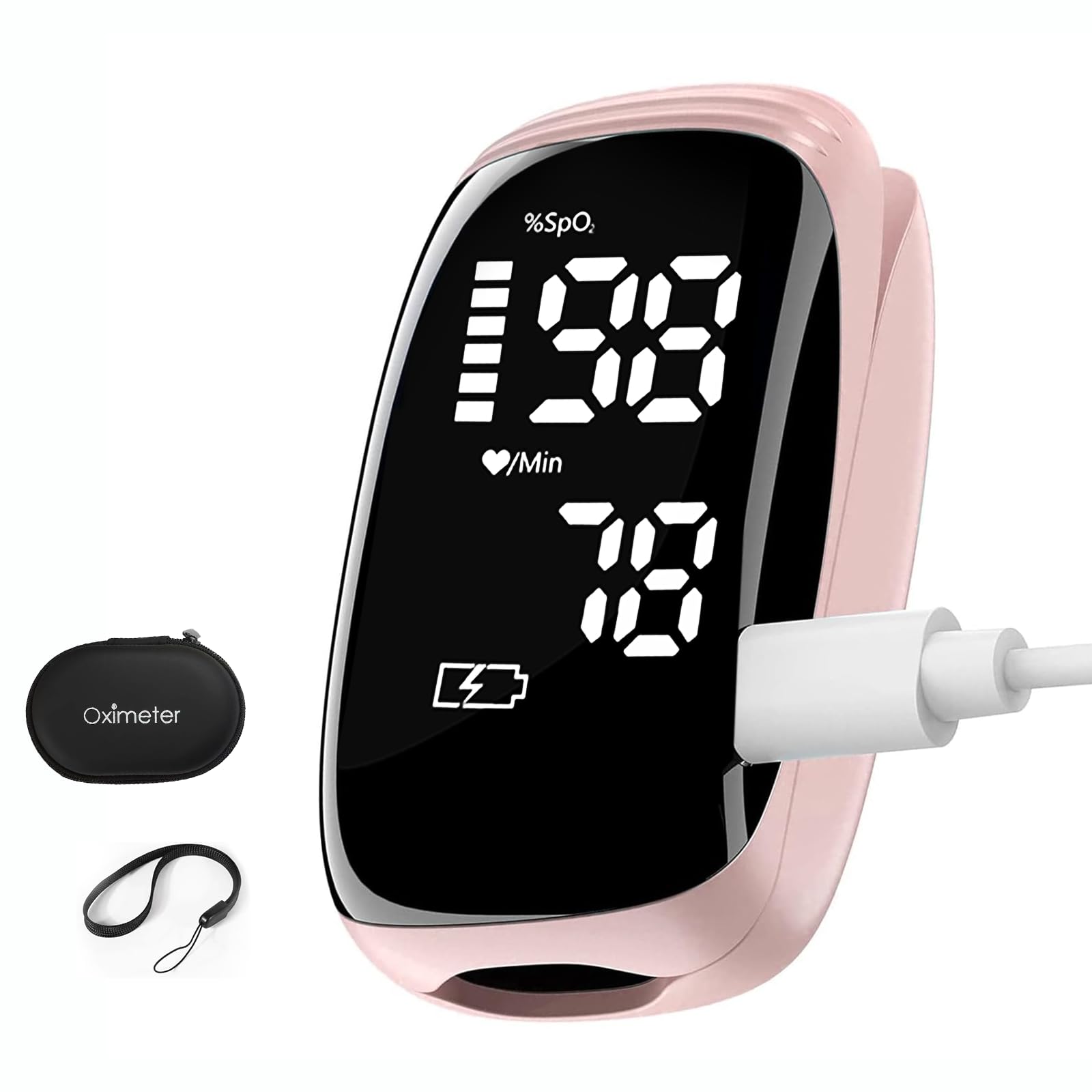 Oximeter, Blood Oxygen Meter, Fingertip Pulse Oximeter, Rechargeable Pulse Oximeter, Accurate Rapid Blood Oximeter SpO2 Reading Outdoor Sports Wide Use (Pink)