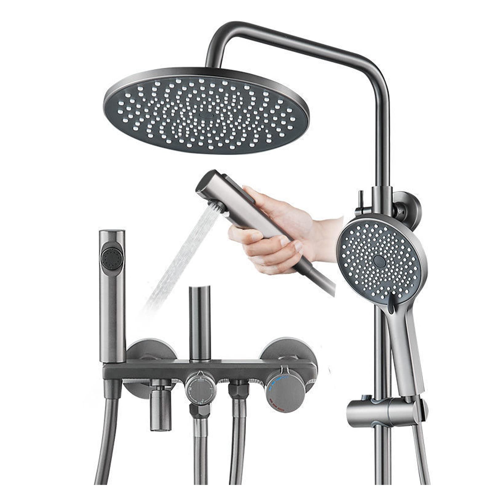 Tbddsd One Color Bathroom Shower Heads, Overhead Rain Shower System For Bathroom, With Head,Tub Spout And Toilet Bidet Sprayer, Height Adjustable,S