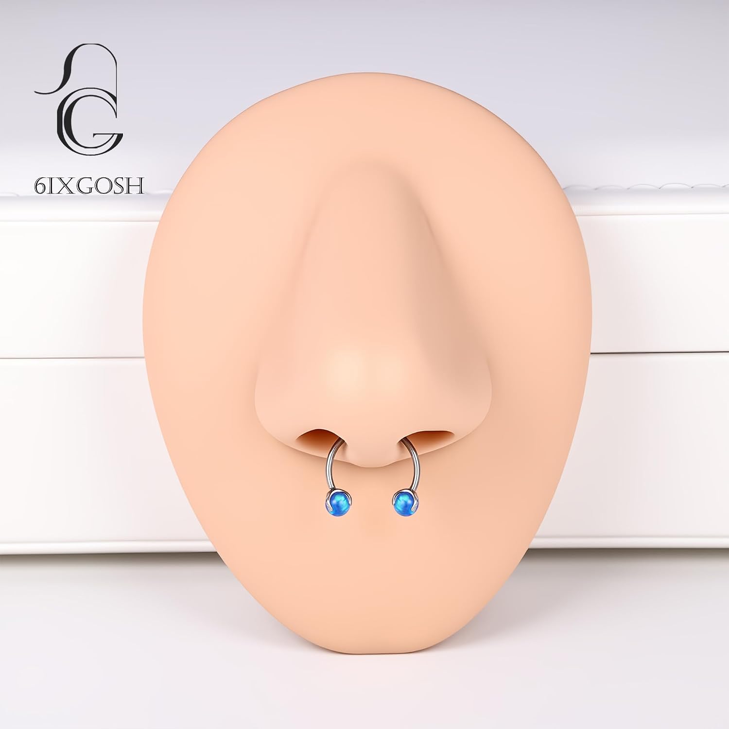 G23 Titanium Horseshoe Nose Ring 20G Opalite | Horse Shoe Nose Hoop, Nostril Piercing Jewelry, Cartilage Helix Tragus Earring Hoop, For Women Men thumbnail