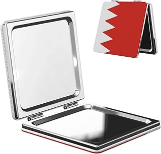 Bahrain Flag Travel Makeup Mirror Double-Sided Portable Compact Makeup Mirror Pocket Magnifying Pu Leather Travel Mirror for Daily Work Business Square