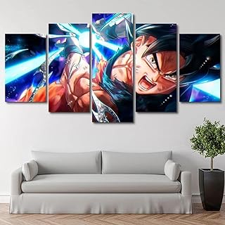 XIAYUU Anime Dragon Ball Goku Saiyan Quadro Moderno 5 Pezzi Stampa su Tela Immagini Poster Murale Stampe e Quadri su Tela HD Soggiorno Arte Decorazione Domestica. (con Cornice 150 x 80 cm)