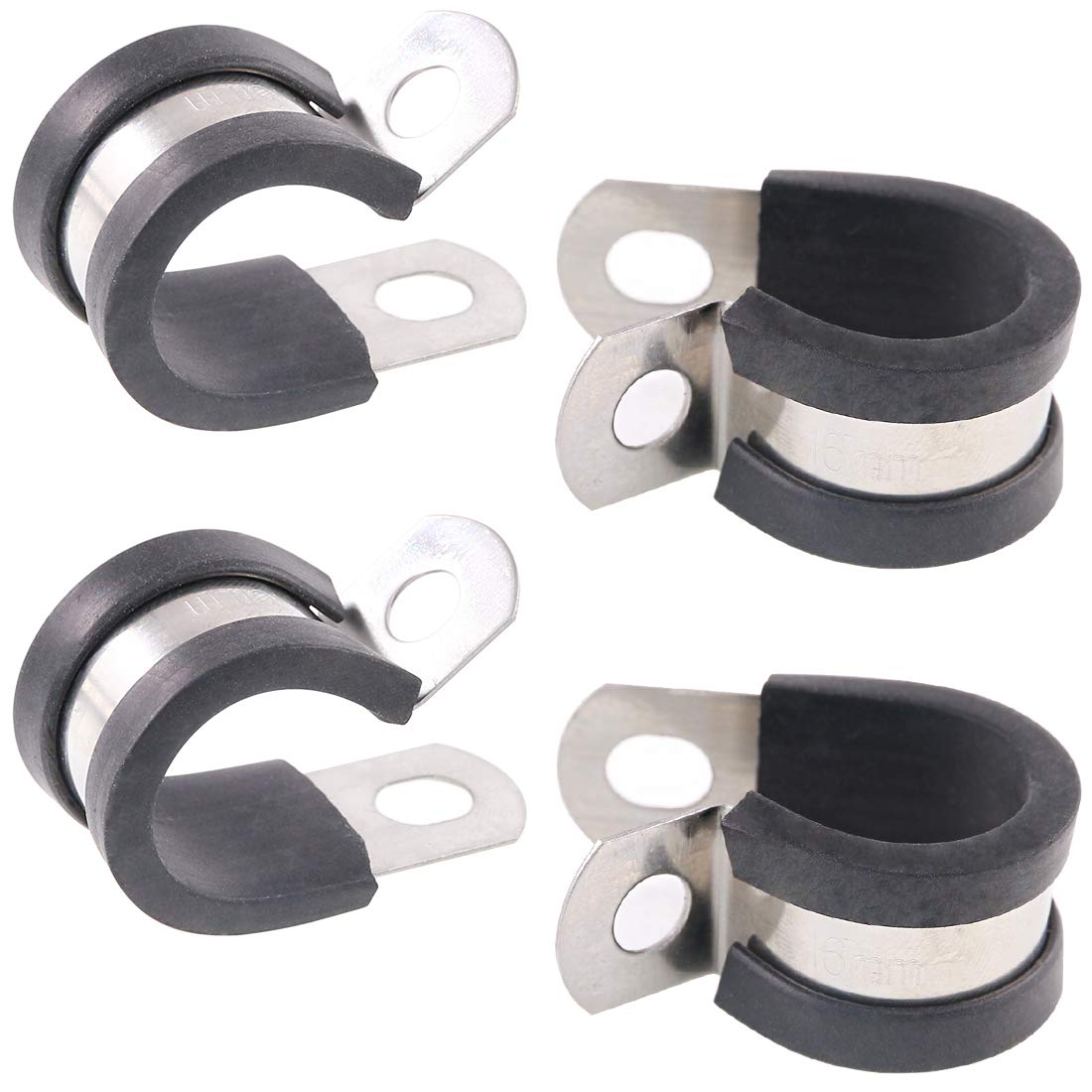 Keadic 20Pcs 5/8" (16mm) Cable Clamp Rubber Wire Clamps Stainless Steel Rubber Cushioned Insulated Clamps
