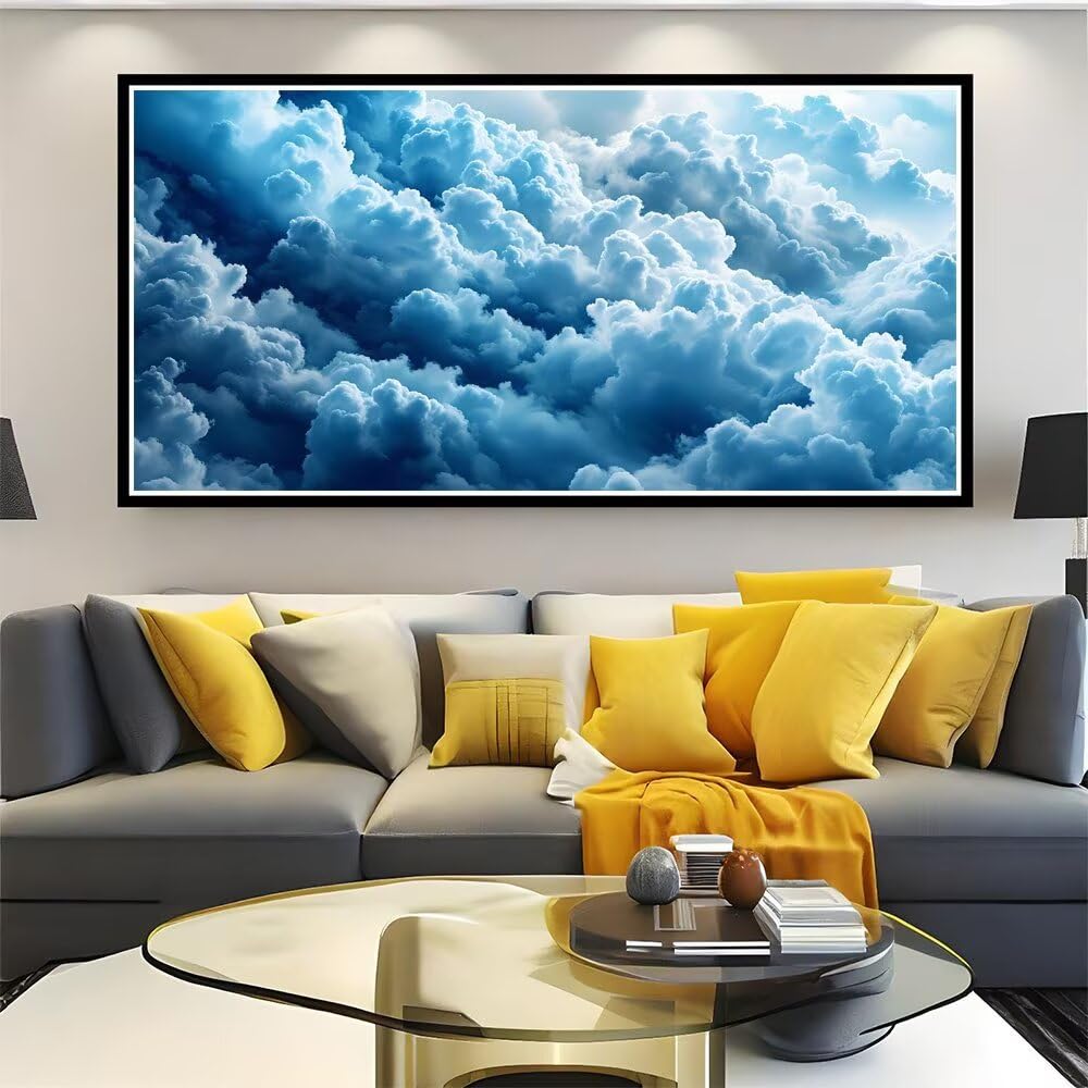 Malen Nach Zahlen Erwachsene, Malen Nach Zahlen Blau Wolken DIY Handgemalt Ölgemälde, Paint by Numbers Adult Kit Als Geschenk, Knitterfreie Leinwand, Home Wand Deko (Ohne Rahmen) 80x160cm z0z-776
