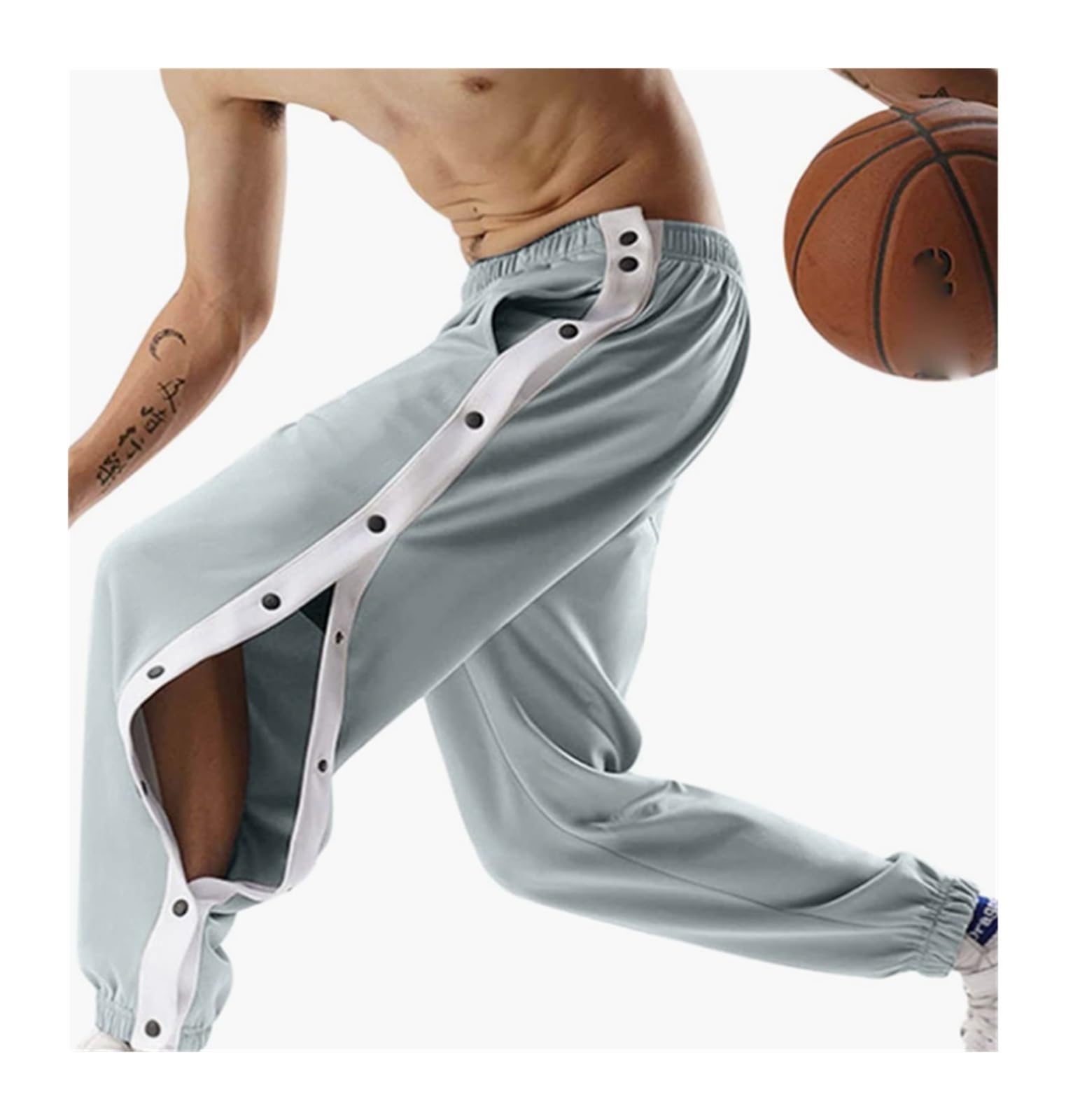 SHENGFU Pantaloni sportivi da uomo a strappo, casual, pantaloni da allenamento con spacco laterale alto con bottoni a pressione a righe