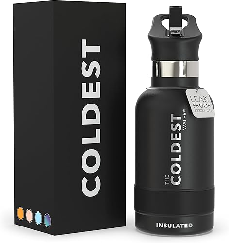 Miniatura 72 de Coldest - Botella de agua deportiva con tapa con popote y asa, a prueba de fugas, de acero inoxidable con aislamiento al vacío de doble pared,