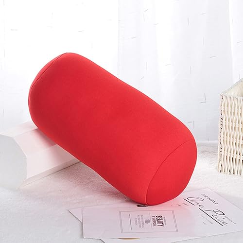 Miniatura 2 de Almohada ortopédica redonda de microcuentas para el cuello cilíndrico, almohada de espuma viscoelástica que reduce el dolor de espalda, color rojo,