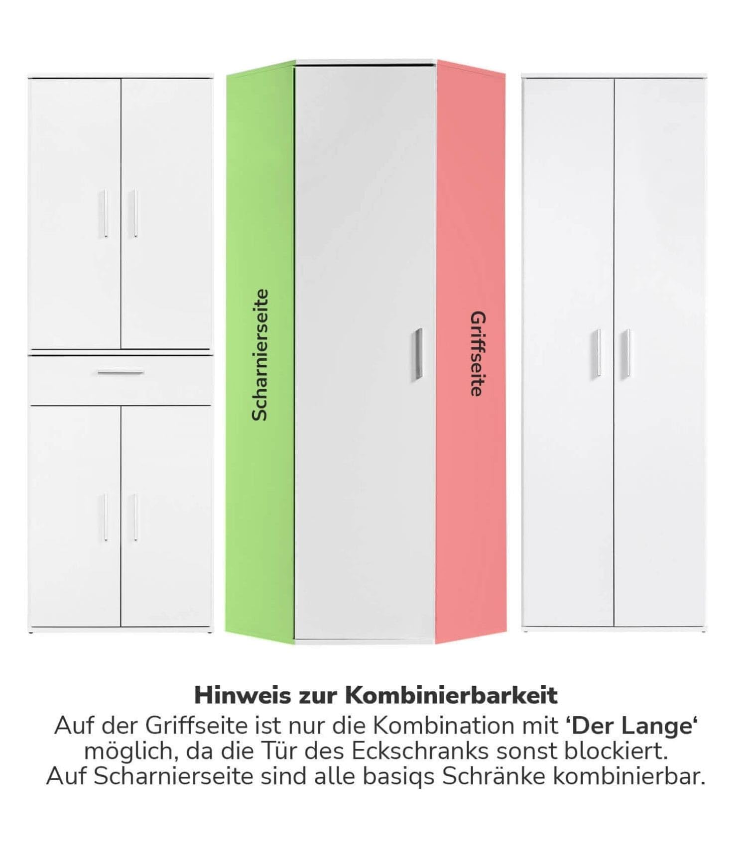 mokebo Mehrzweckschrank Eckschrank (64x180 cm) 'Der Lange' Made in Germany aus Holz Aktenschrank für Flur oder Büro Allzweckschrank Vorratsschrank Weiß