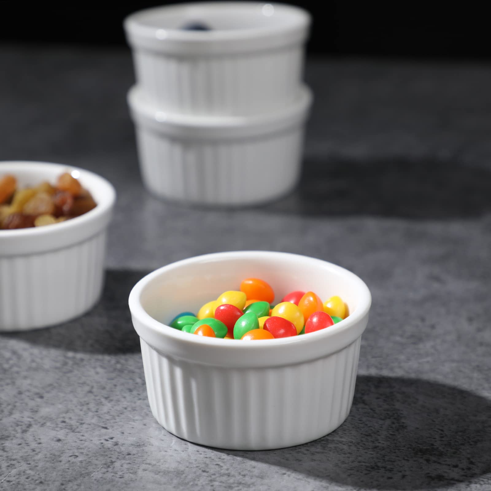 Lot de 6 ramequins en porcelaine pour souffle, crème brûlée, pudding, crème grise, moules de cuisson, passent au four, blanc (7,6 cm)