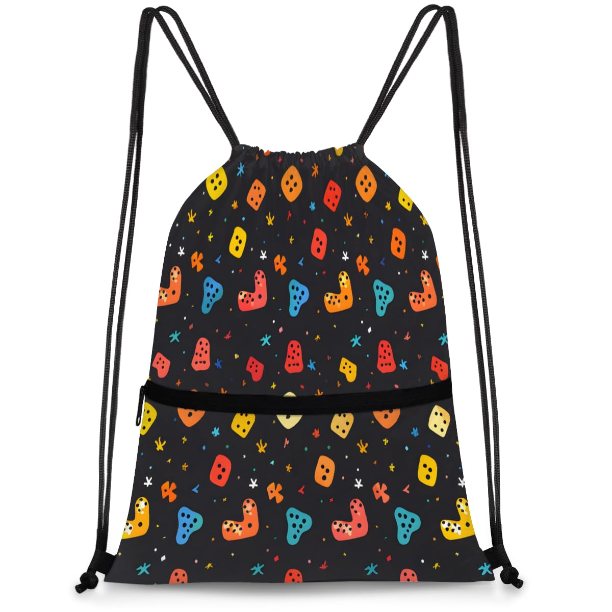 QsirBC Colorful Button Pattern Drawstring Bag for Men &amp; Women, Gym Sports Backpack with Zipper Pocket, Lightweight String Sackpack for Travel, Running, Hiking, Workout