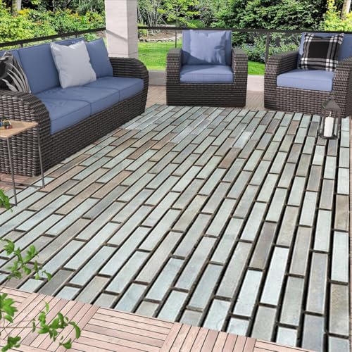 Natural Minimalist Grey Stone Brick Pattern Area Rug 6x8 for