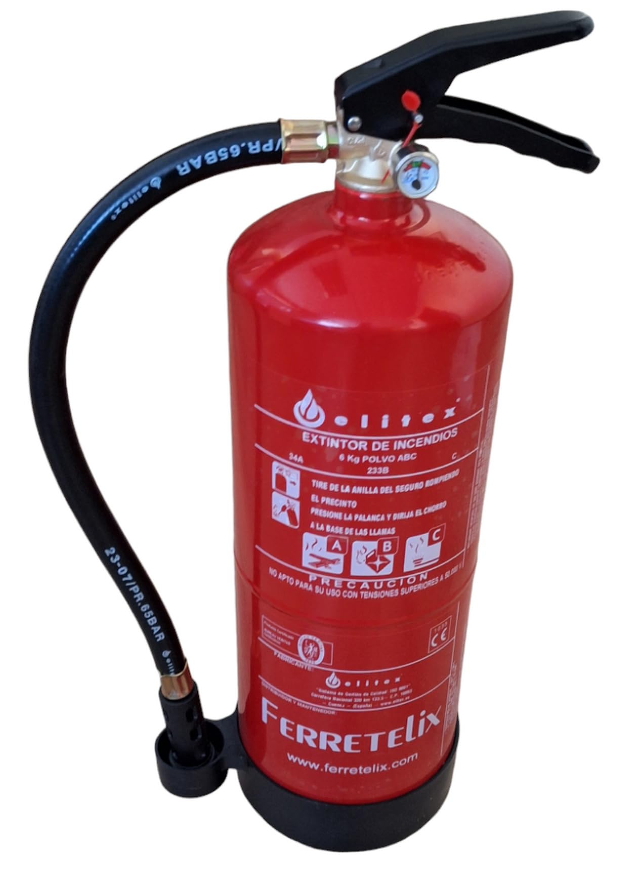 Ferretelix® Extincteur à poudre ABC 6 Kg avec support de fixation Norme CE Fecha de fabricacion 2026