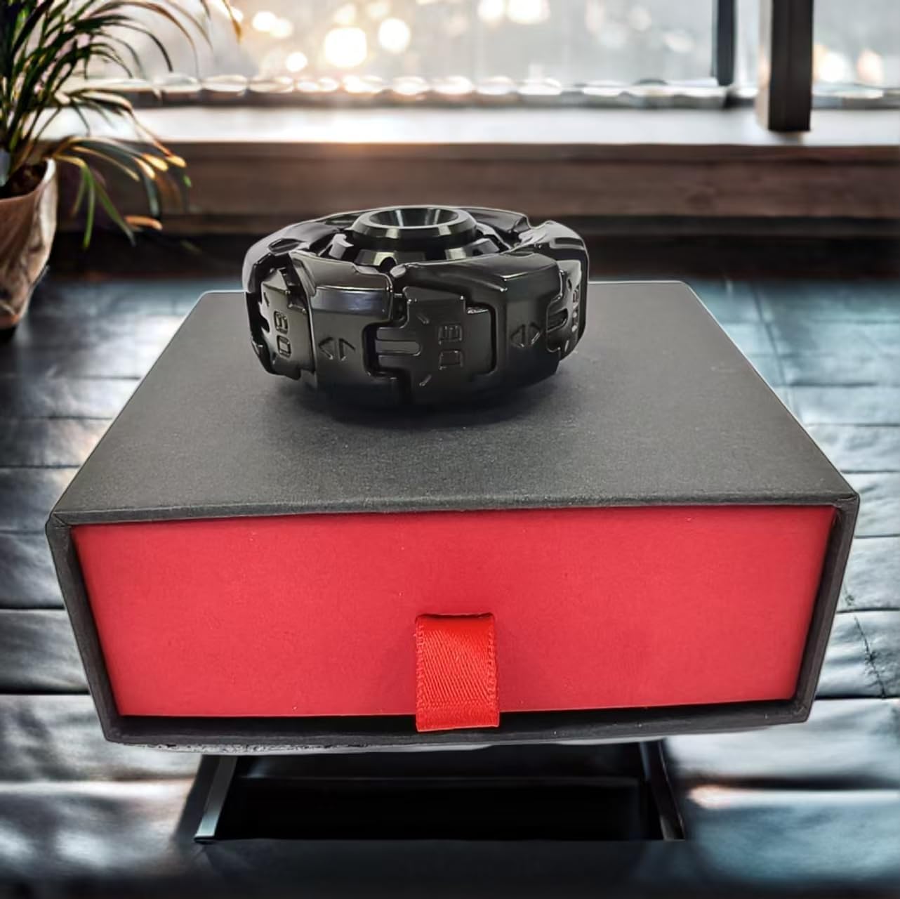 EDC Fidget Spinner for Adults - Auto-Open Armor Design, CNC Zinc Alloy & Aluminum Gyro Toy, Pocket Stress Relief Gift (Black)