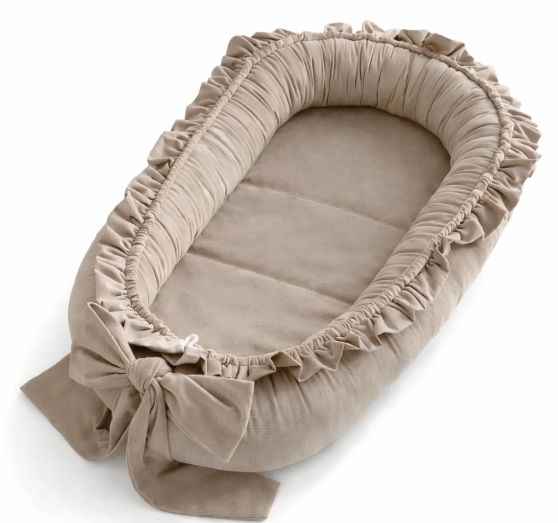 Babynestchen Neugeborene – Babynest Velvet – Nestchen Baby für Babybett & Kinderbett – Babykokon Tragbar – OEKO-TEX zertifiziert – Zubehör Babybett – Beige Velvet