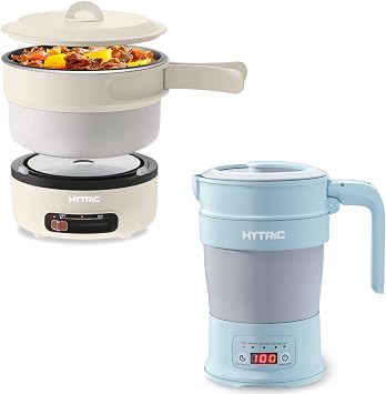 HYTRIC Travel Electric Kettle & Hot Pot, 700ML & 2L Portable, Foldable Handle, Non-Stick Electric Pot