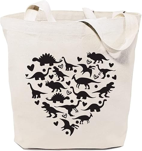 Miniatura 6 de GXVUIS Bolsa de lona de dinosaurio para mujer, diseño estético de corazón, reutilizable, bolsa de compras, regalos divertidos