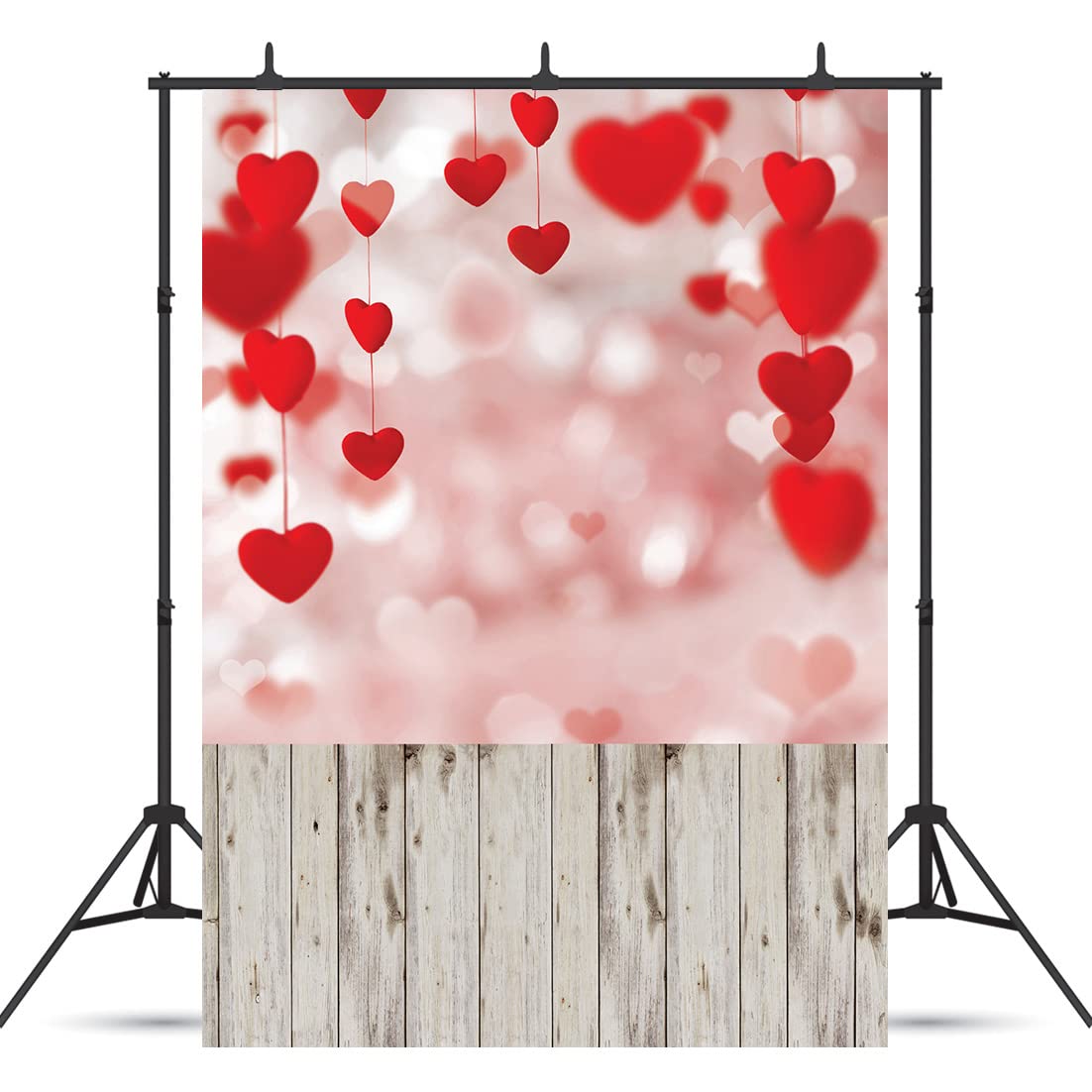 WOLADA Valentine Photography Backdrop - Red Heart Bokeh & Rustic Wood Photo Background for Valentine’s Day Photo Booth, Romantic Party, Couple Portraits & Studio Shoots 5x7FT 10870