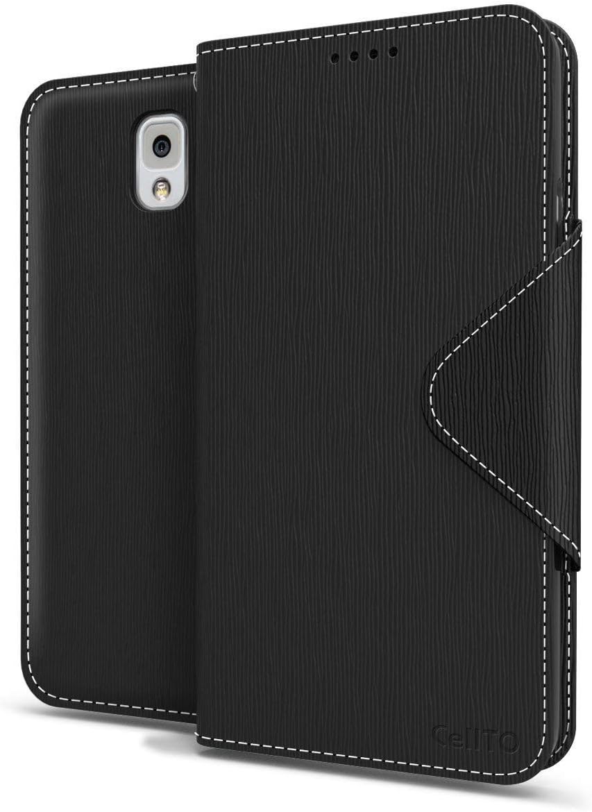 Black Samsung Galaxy Note 3 Wallet Case; Best Design with Coolest Premium [PU/Faux Leather] with Stand Feature and Magnetic Flap Closure; Slim Wallet Case Cover for Galaxy Note 3
