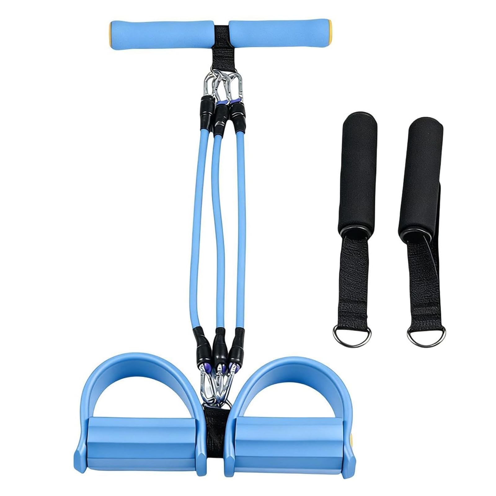 Corda per Crunches con Pedali, Elastico Sit Up Pull Rope Pedale Fascia, Fitness Corda Eelastica per Pedali, 3 Tubi, Rimovibile, con Schiuma Elastica Maniglia, per Fitness, Perdita di Peso, Yoga(Blu)