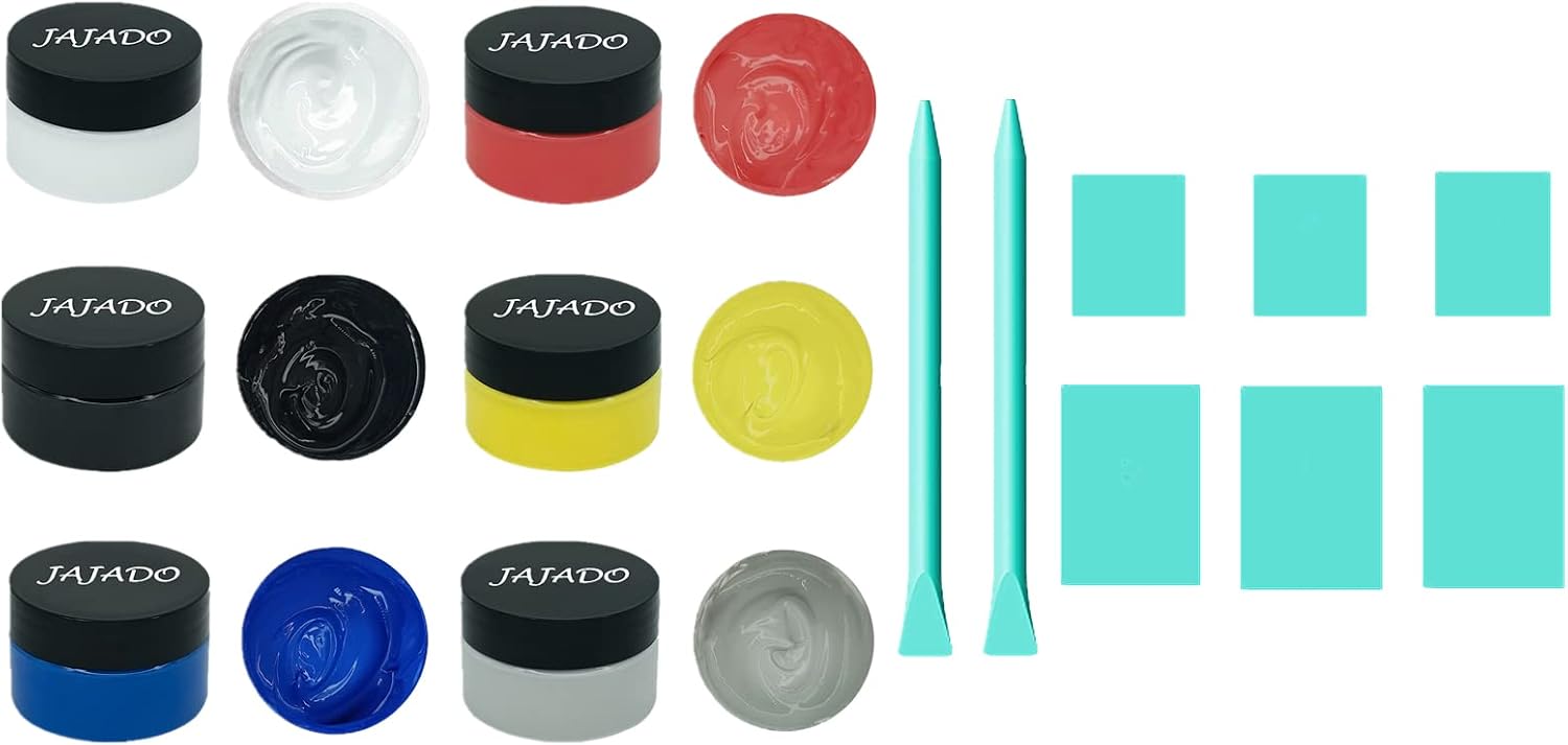 JAJADO Screen Printing Squeegee Silk Screen Stencil Squeegees Pen with 6 Jar Chalk Paste, Self Adhesive Stencils Chalk Paste Squeegees for Chalk Paste Paint or Ink with Screen Transfer Stencils Tool