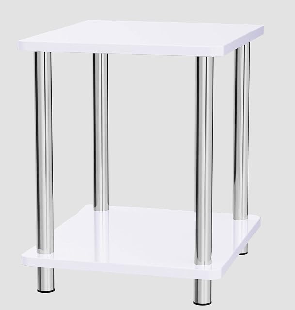 tradefirst Norsk White High Gloss Small Side Table With Metal Legs 2 Tier, Coffee Table For Living Room White Gloss Units, White Gloss Table, Small Hallway Table, Home Decor