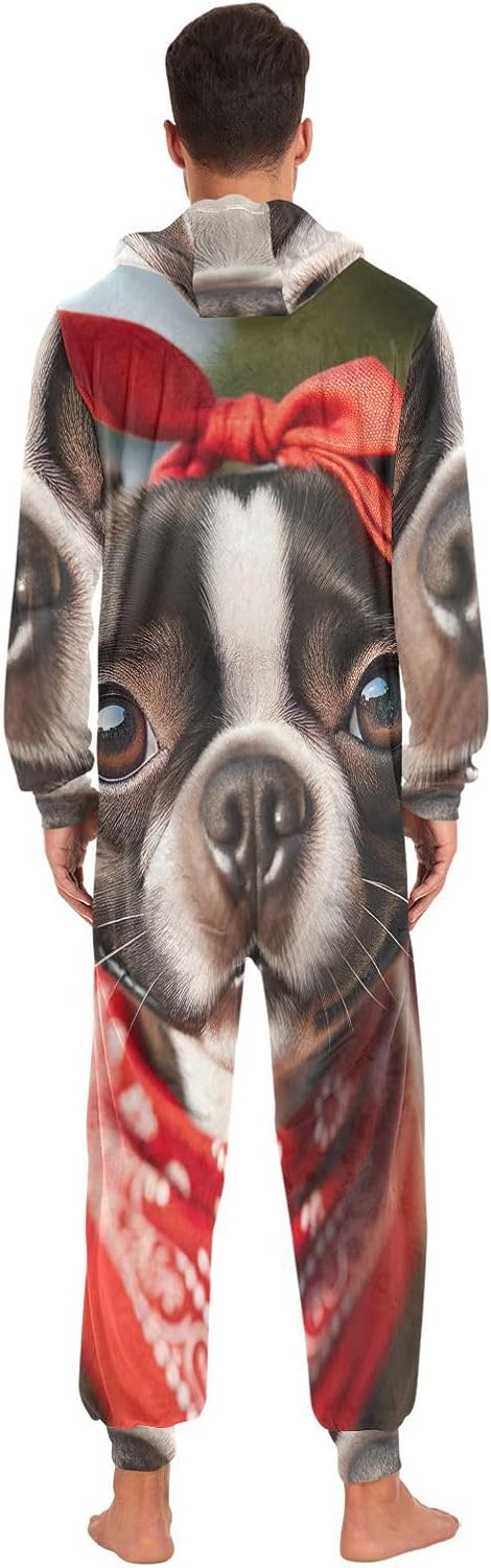 GAIREG Cute Dog Men Women Zipper Onesie Pajamas, Onesie Adult Christmas Pajamas