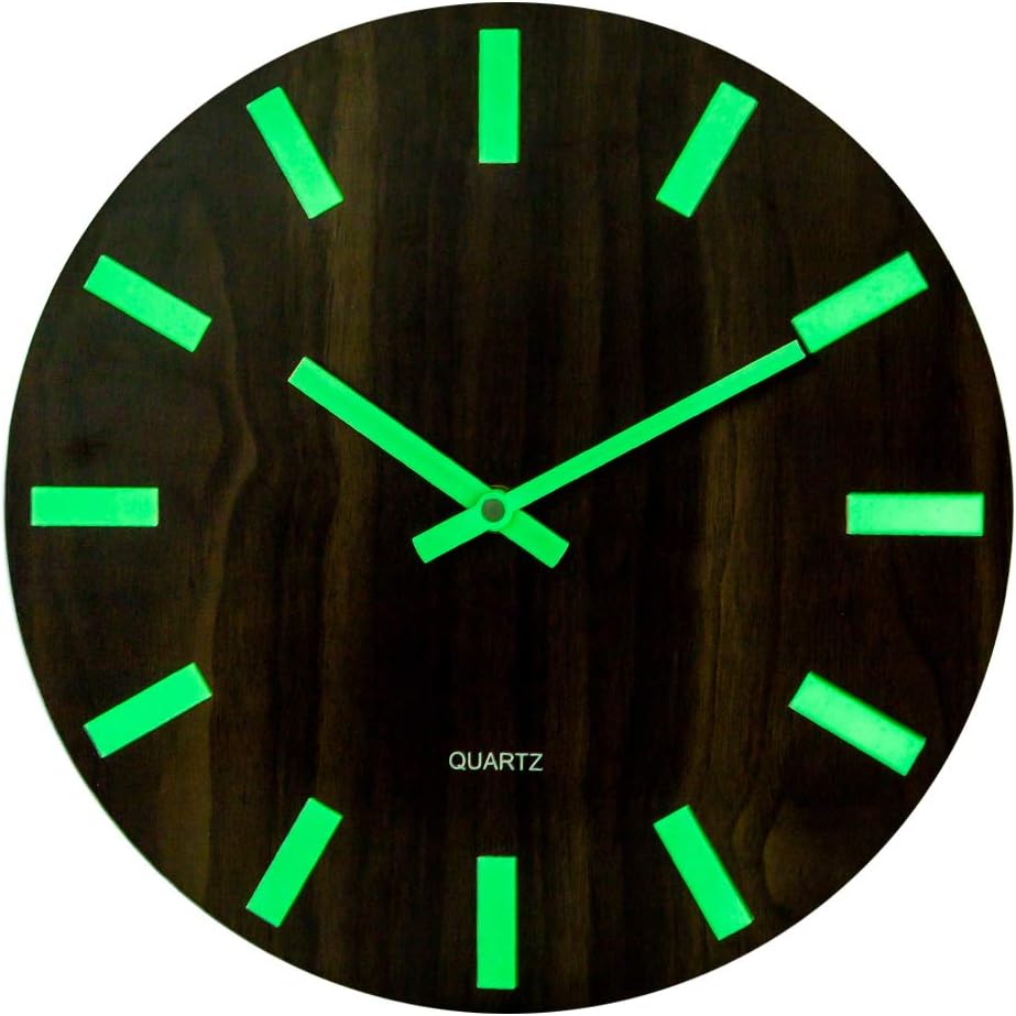 ANNA SHOP 12 Inch Luminous Wall Clock Silent Wooden Kitchen Wall Clocks with Night Lights for Kitchen Living Room Bedroom