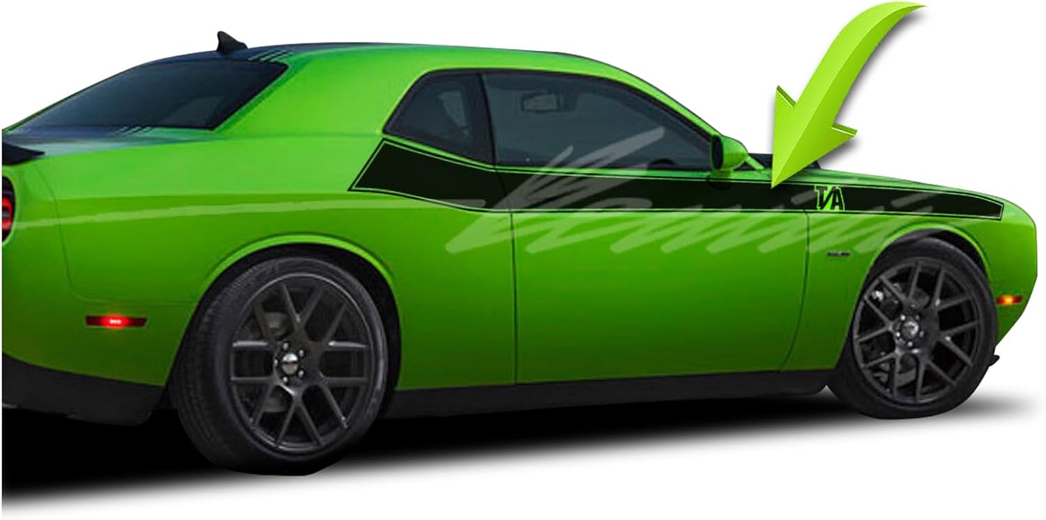 TA T/A Side Stripe Racing Graphics Vinyl Decal Sticker Kit Compatible with Dodge Challenger Scat Pack Swinger Stripe Kit 2009-2014, 2015-2023, 2024 (Matte Black)