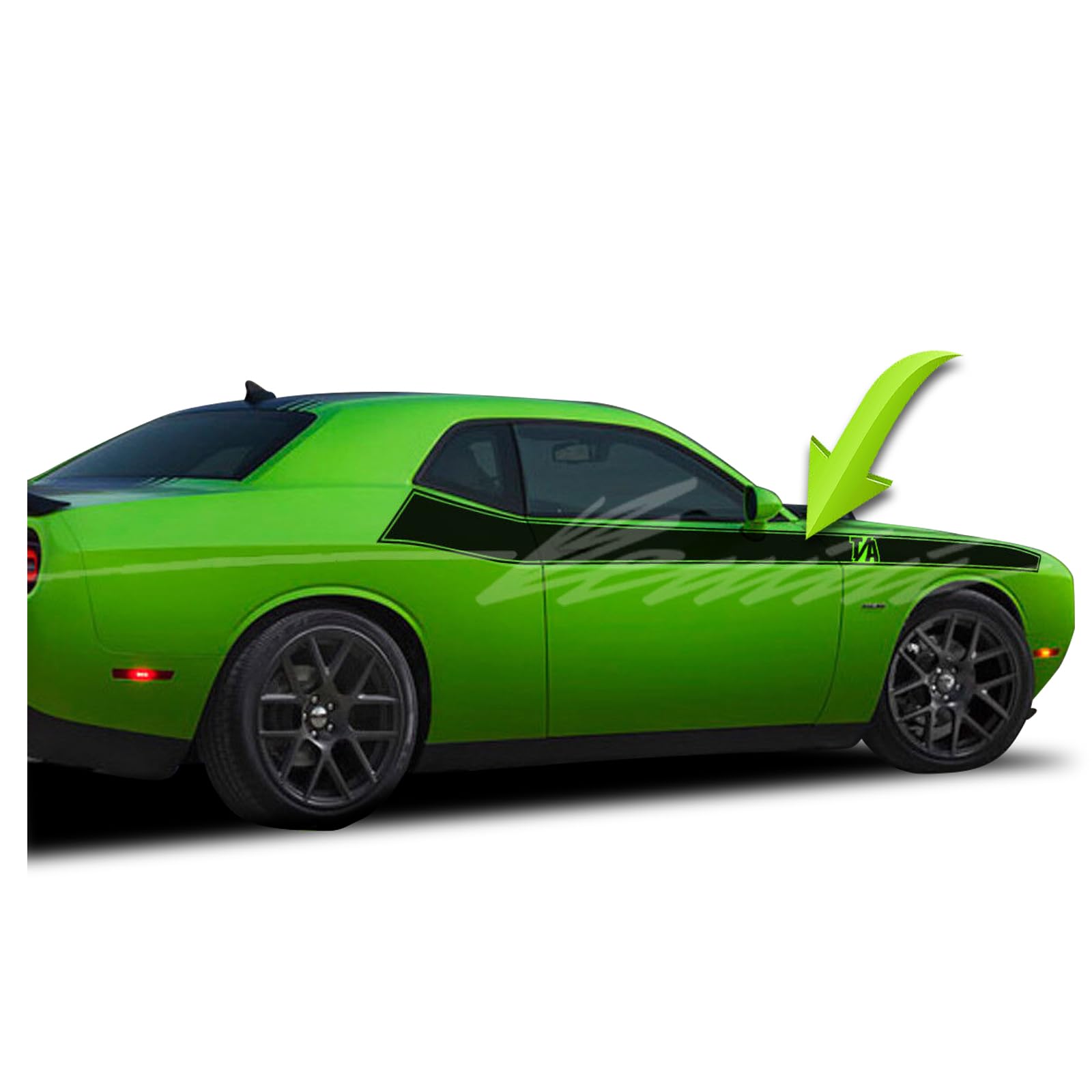 TA T/A Side Stripe Racing Graphics Vinyl Decal Sticker Kit - Matte Black, Compatible with Dodge Challenger Scat Pack Swinger Stripe Kit 2009-2014, 2015-2023