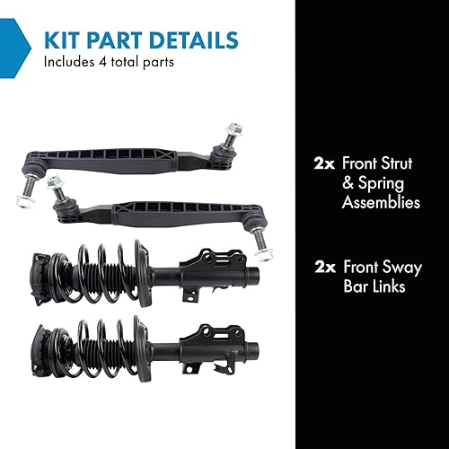 Miniatura 500 de TRQ Kit de suspensión delantera, conjunto de amortiguadores y resortes, barra estabilizadora, enlace estabilizador compatible con Chevrolet