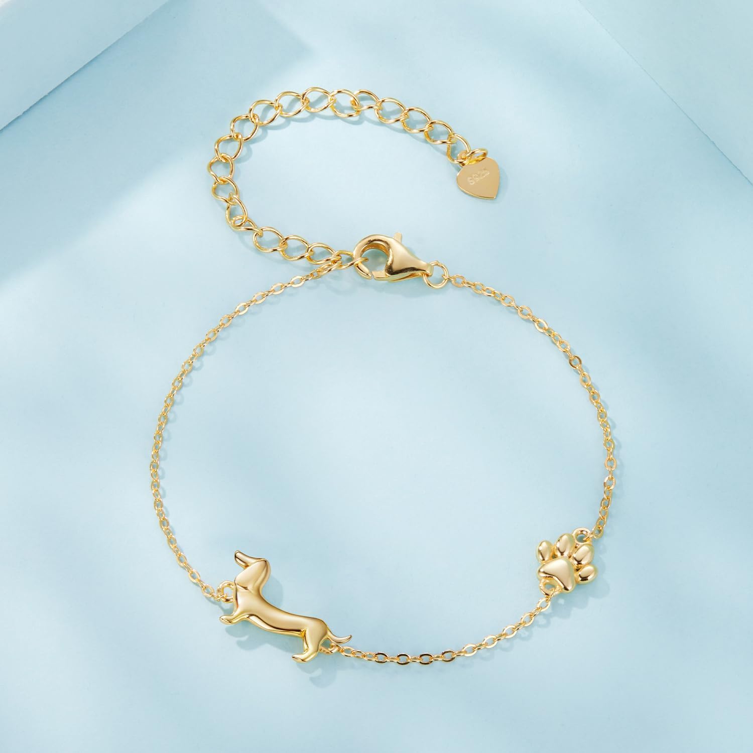 MUNDELL 925 Sterling Silver Cute Dachshund Double-Layer Butterfly Link Bracelet Puppy Dog Link Charm Bracelet for Women Fine Jewelry - Image 4