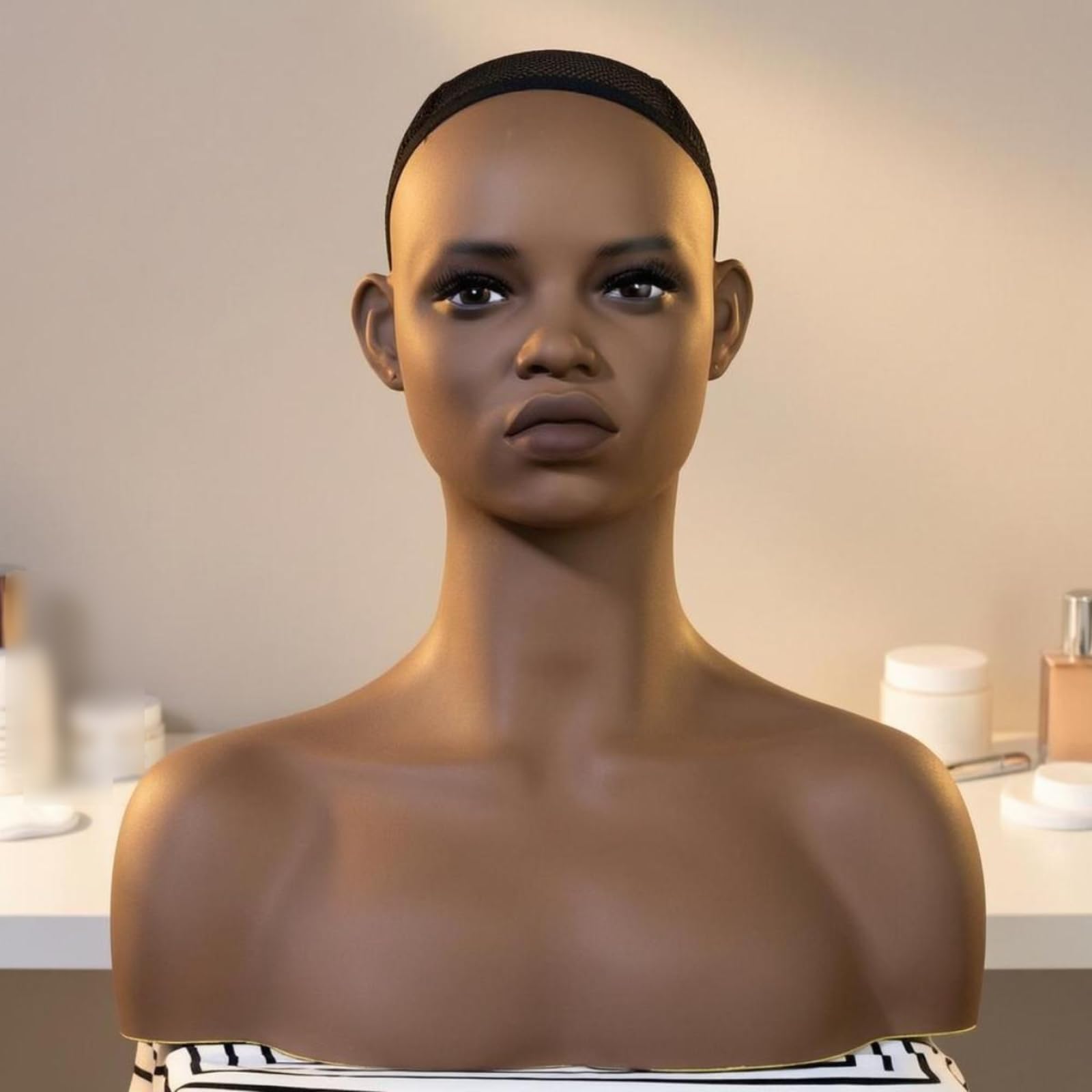 Tête de Perruque, Tête Mannequin Femme avec Épaules | Surface Lisse Tête Mannequin Perruque Brun Foncé d'affichage, support de perruque pour présentation de chapeaux et chapeaux