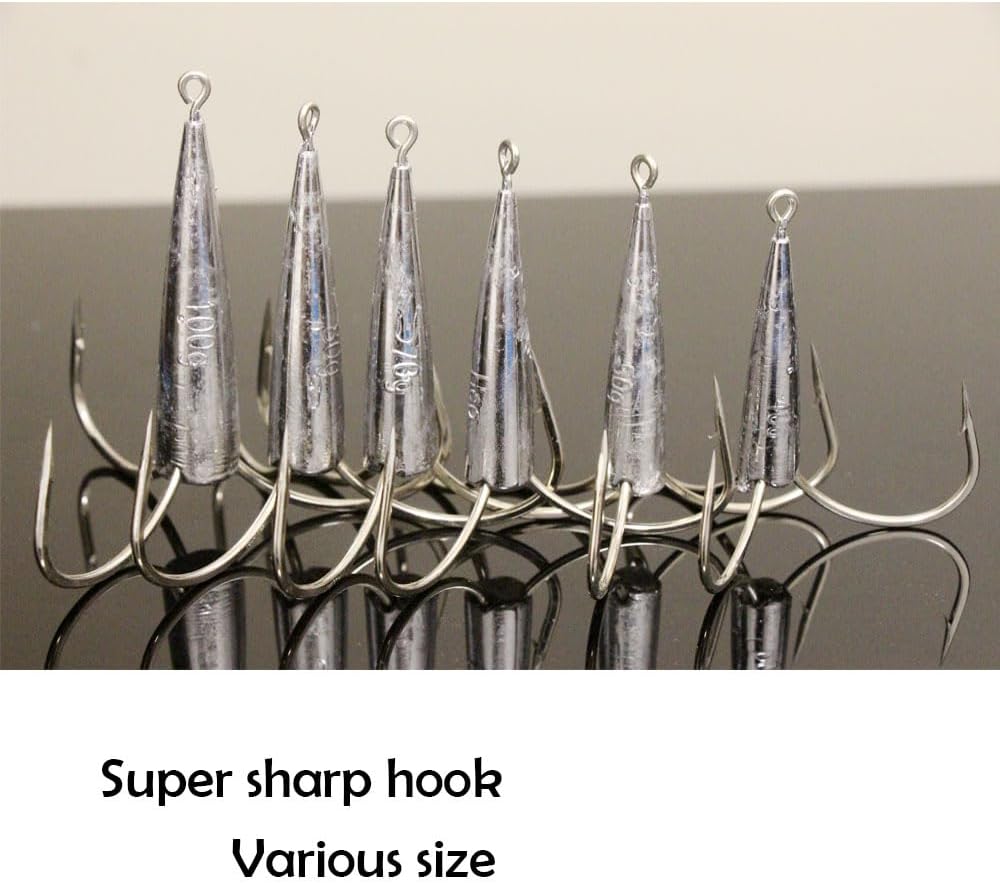2pcs/Pack Snagging Weighted Treble Hooks Large Weighted Fishing Hooks 1.7oz 2.1oz 2.5oz
