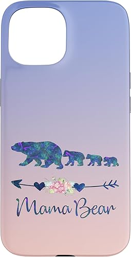 Miniatura 10 de Funda para iPhone 15 Pro Max Azul Verde Azulado Púrpura Floral Mama Bear Tres Cachorros Azul Rosa