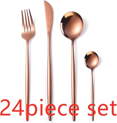 Miniatura 10 de Juego de cubiertos de 24 piezas, juego de cubiertos de bistec, tenedor, cuchara de café, cucharadita, boda, fiesta, viajes, hogar, juego de