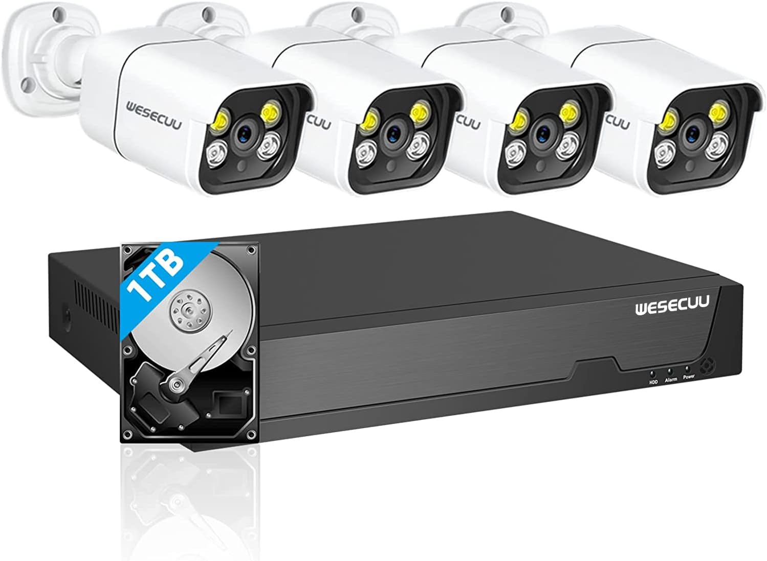 PoE Home Security Camera System, 1080P 8CH Surveillance NVR System with 1TB Hard Drive,4PCS Outdoor PoE Cameras with Floodlight,Color Night Vision,Two Way Talk,AI Human Detection,Siren Alarm