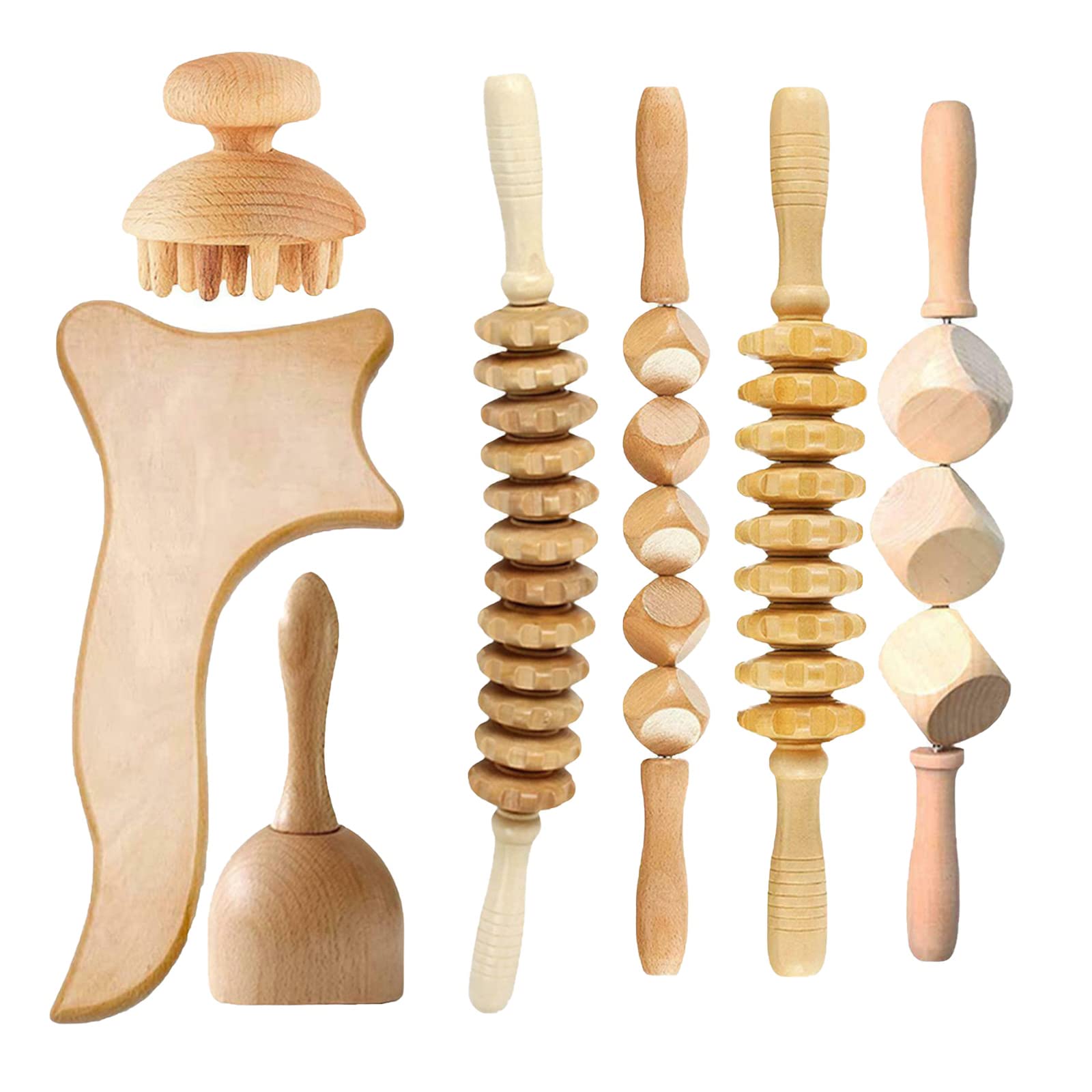 Maderotherapie Holz Set, Massageroller Holz, Gua Sha Massagegerät Set, Schmerzlinderung und Entspannung, Anti Cellulite Massagegerät Holz (7 PCS)