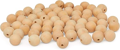 Miniatura 10 de Perlas de madera grandes para manualidades - Paquete de 12 perlas de 32 mm con agujero de 1-1/4 x 3/8 pulgadas, perlas de madera grandes