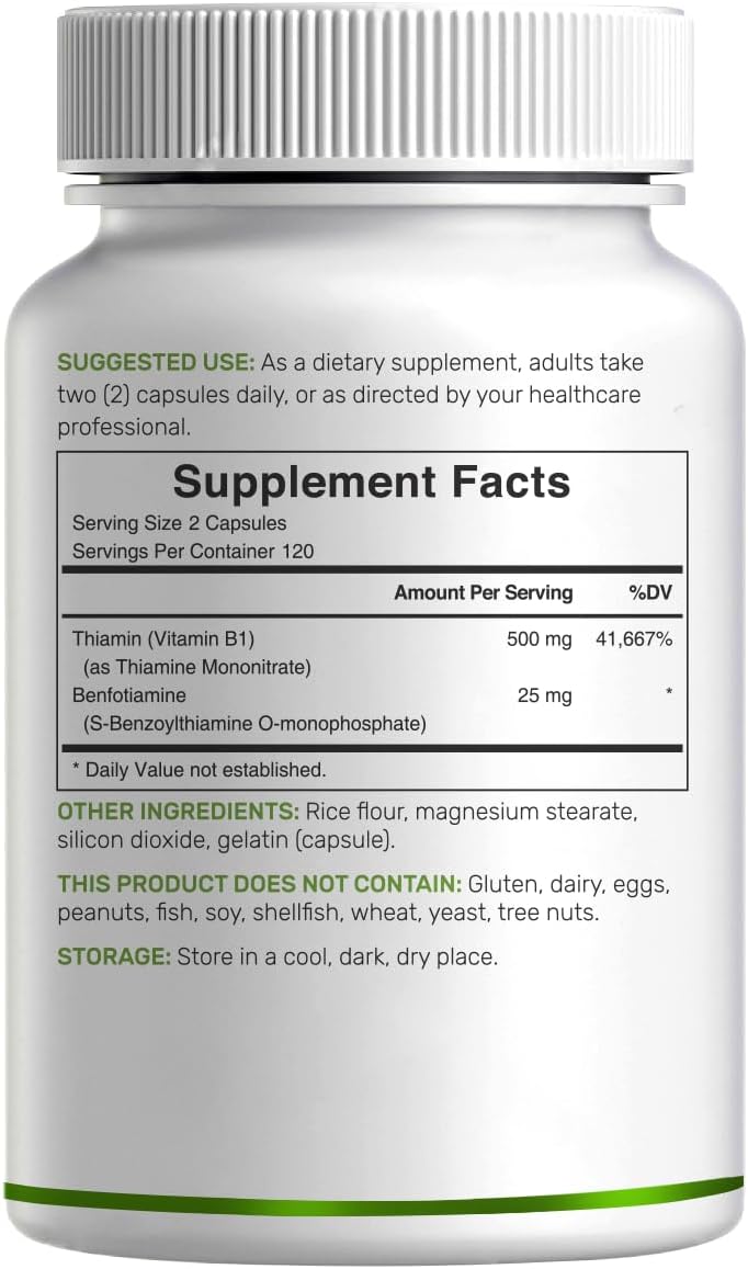 DEAL SUPPLEMENT Vitamin B1 500mg with Benfotiamine, 240 Capsules – 2 in 1 Enhanced Formula – Fat & Water Soluble Thiamine B1 Supplement – Third Party Tested, Non-GMO, No Gluten - Image 6