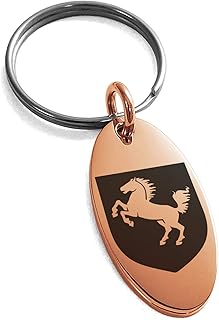 Tioneer Rose Gold Plated Stainless Steel Horse Battle Coat of Arms Shield Symbol Small Oval Charm Keychain Keyring